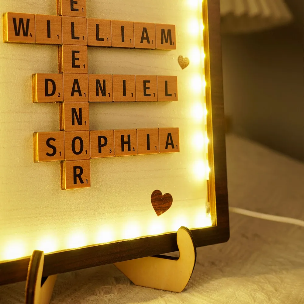 Personalized Family LED Plaque – 2-Layer Wooden Family Crossword Art – Deal Gift for Families - Image 7
