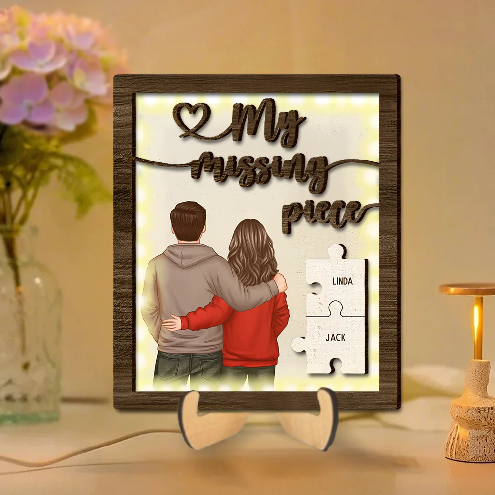 Personalized LED Wooden Plaque - Custom Couple Puzzle Names Gift