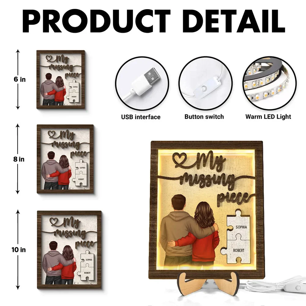 Personalized LED Wooden Plaque - Custom Couple Puzzle Names Gift - Image 4