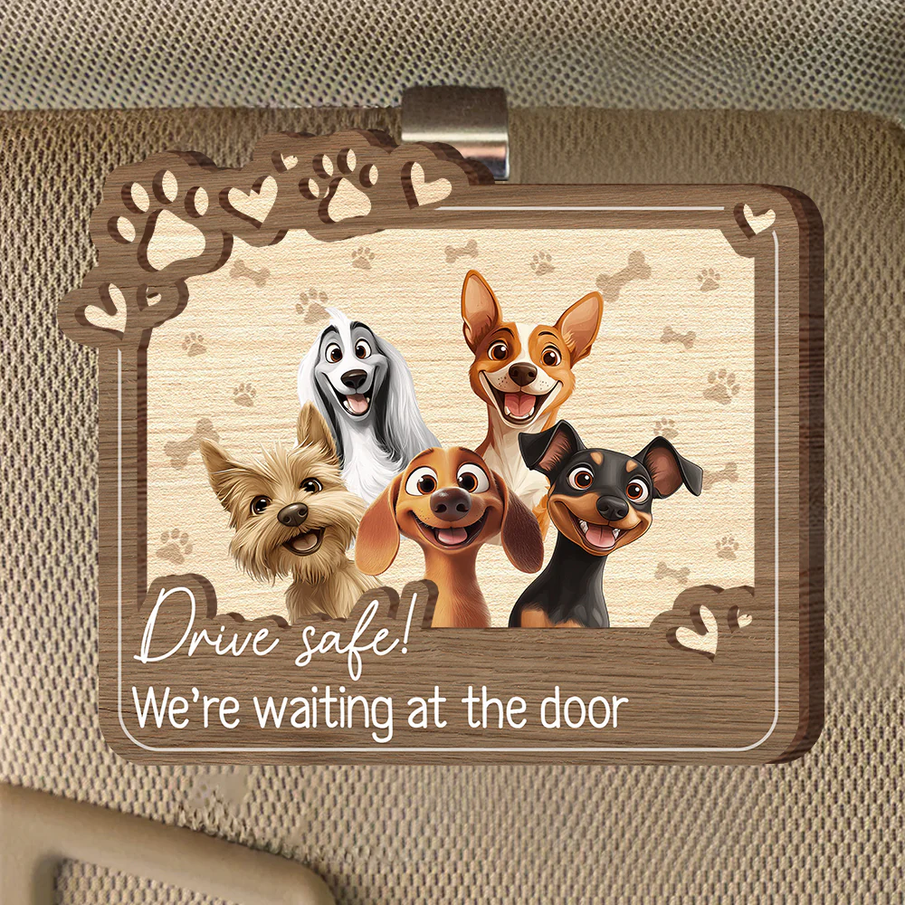 Drive Safe, We’re Waiting – Personalized Dog-Themed Car Visor Clip for Pet Owners