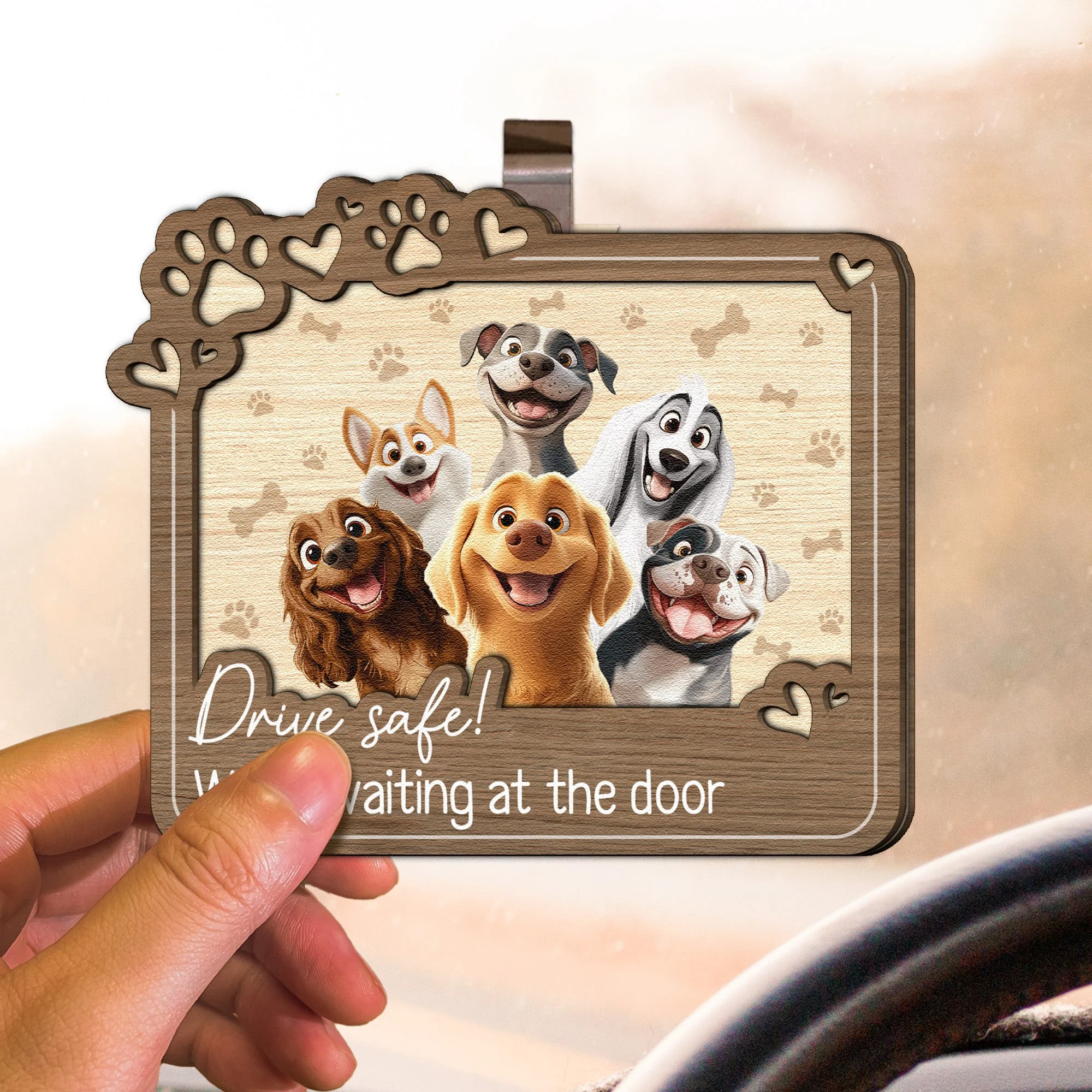Drive Safe, We’re Waiting – Personalized Dog-Themed Car Visor Clip for Pet Owners - Image 6