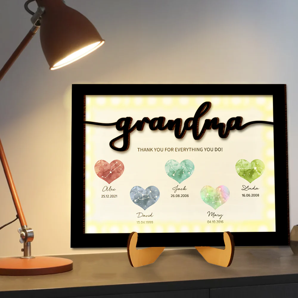 Sentimental LED Wooden Plaque for Grandma or Mom – Illuminated Family Heart Design with Personalizable Names & Dates - Perfect for Family Gifts - Image 2