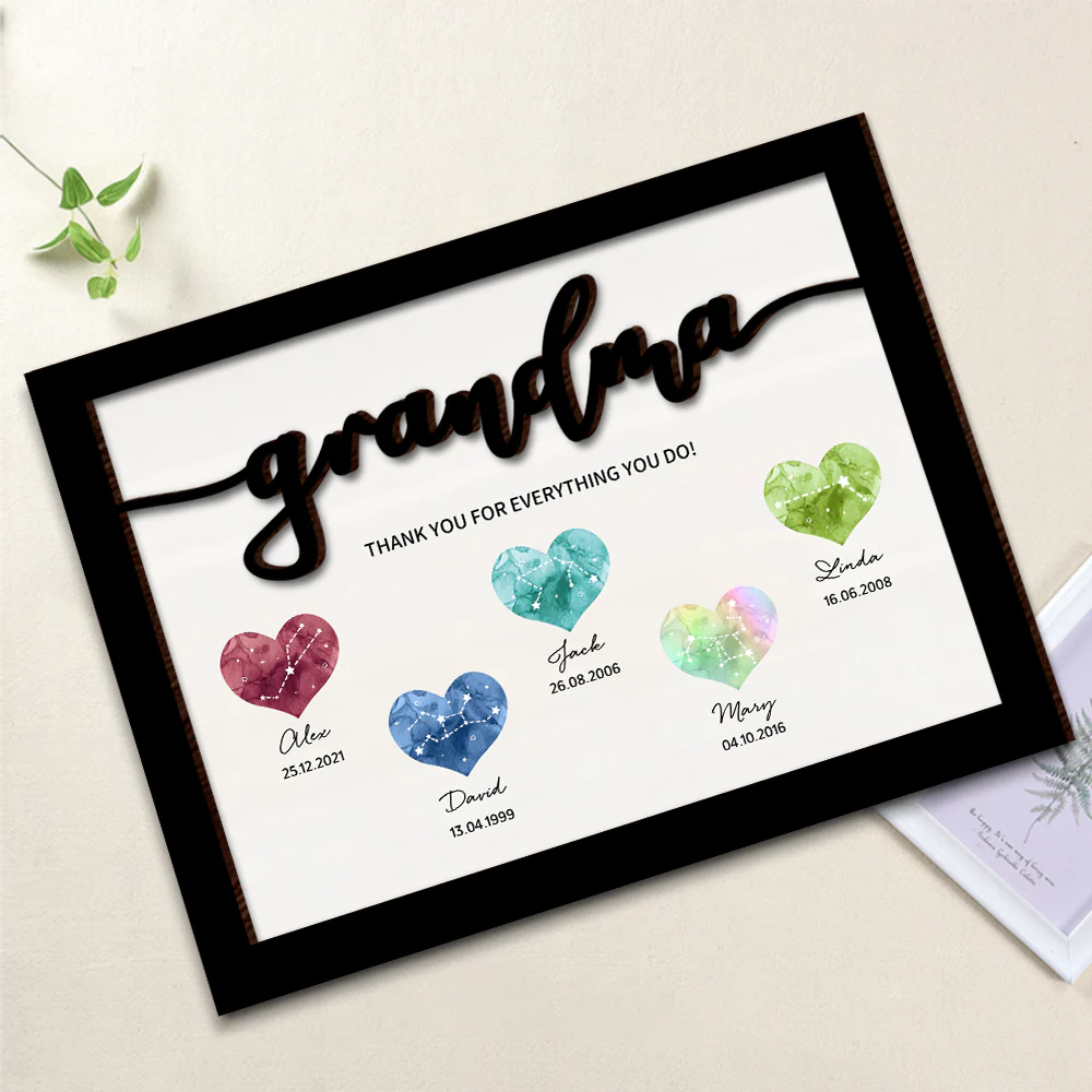 Sentimental LED Wooden Plaque for Grandma or Mom – Illuminated Family Heart Design with Personalizable Names & Dates - Perfect for Family Gifts - Image 3