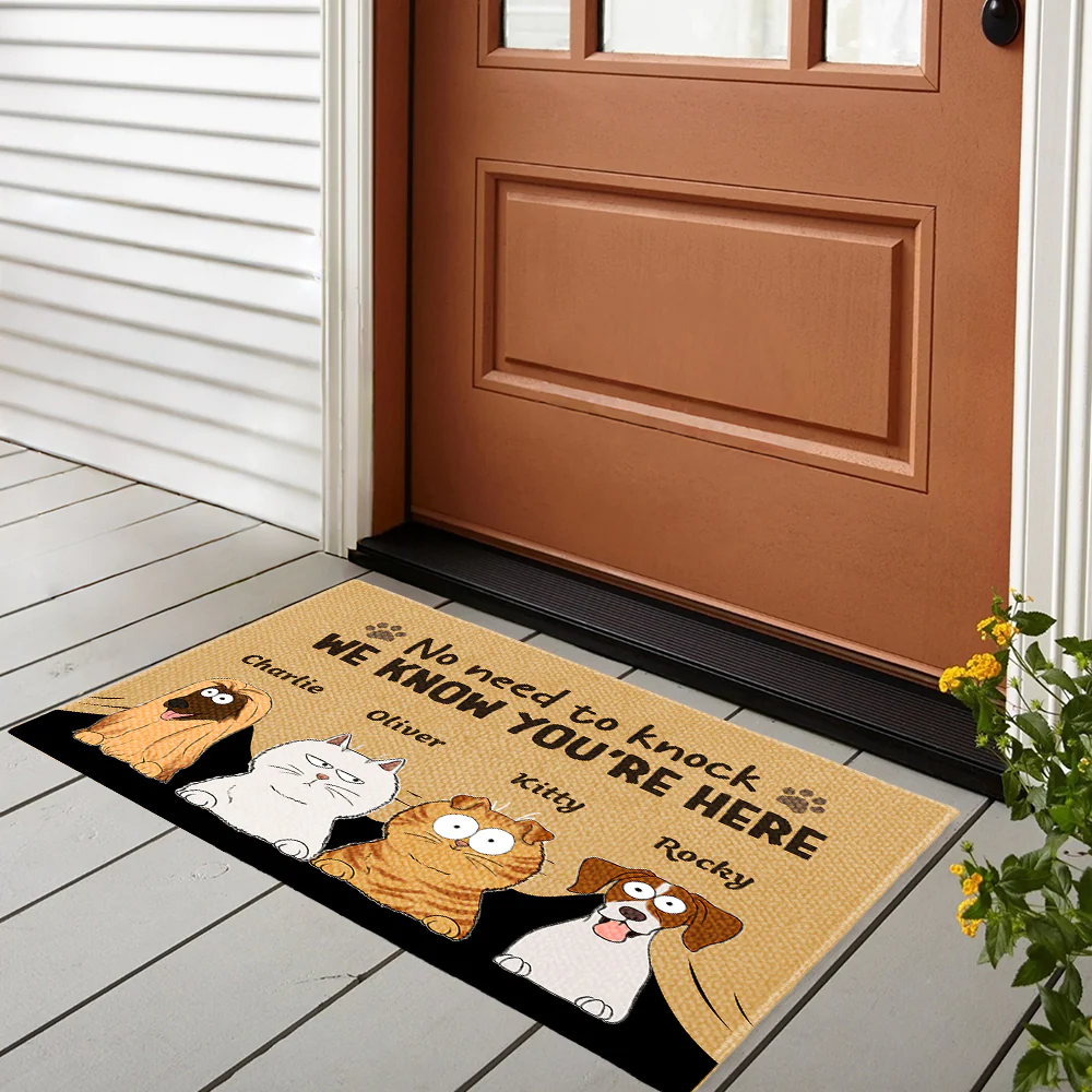 Personalized Pet Doormat – Funny 'No Need to Knock' Welcome Mat with Custom Dog & Cat Names – Perfect Gift for Dog & Cat Lovers, Housewarming Decor - Image 3