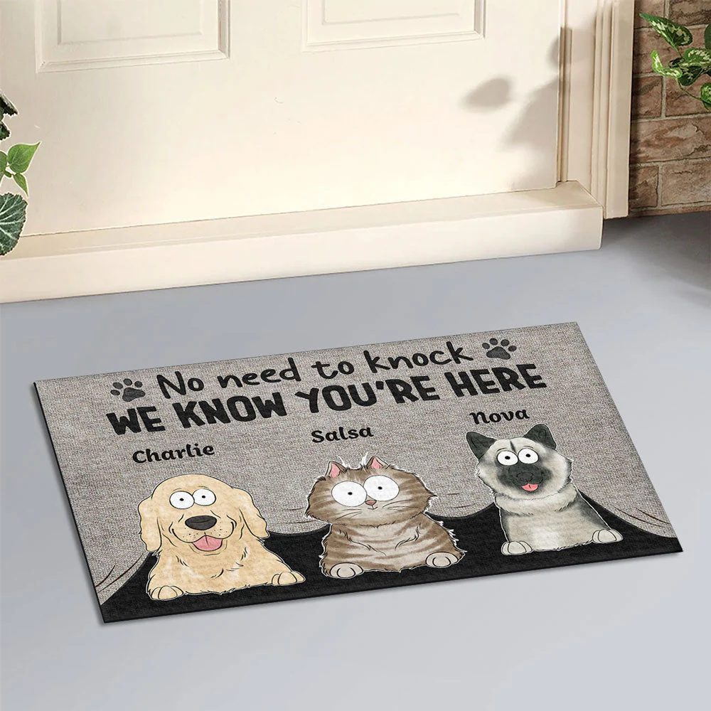 Personalized Pet Doormat – Funny 'No Need to Knock' Welcome Mat with Custom Dog & Cat Names – Perfect Gift for Dog & Cat Lovers, Housewarming Decor - Image 6