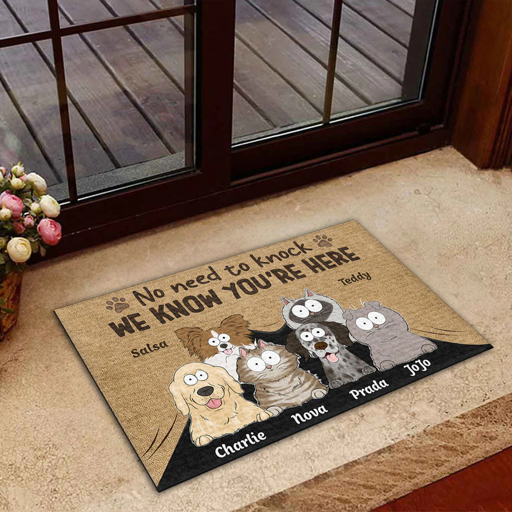 Personalized Pet Doormat – Funny 'No Need to Knock' Welcome Mat with Custom Dog & Cat Names – Perfect Gift for Dog & Cat Lovers, Housewarming Decor - Image 8