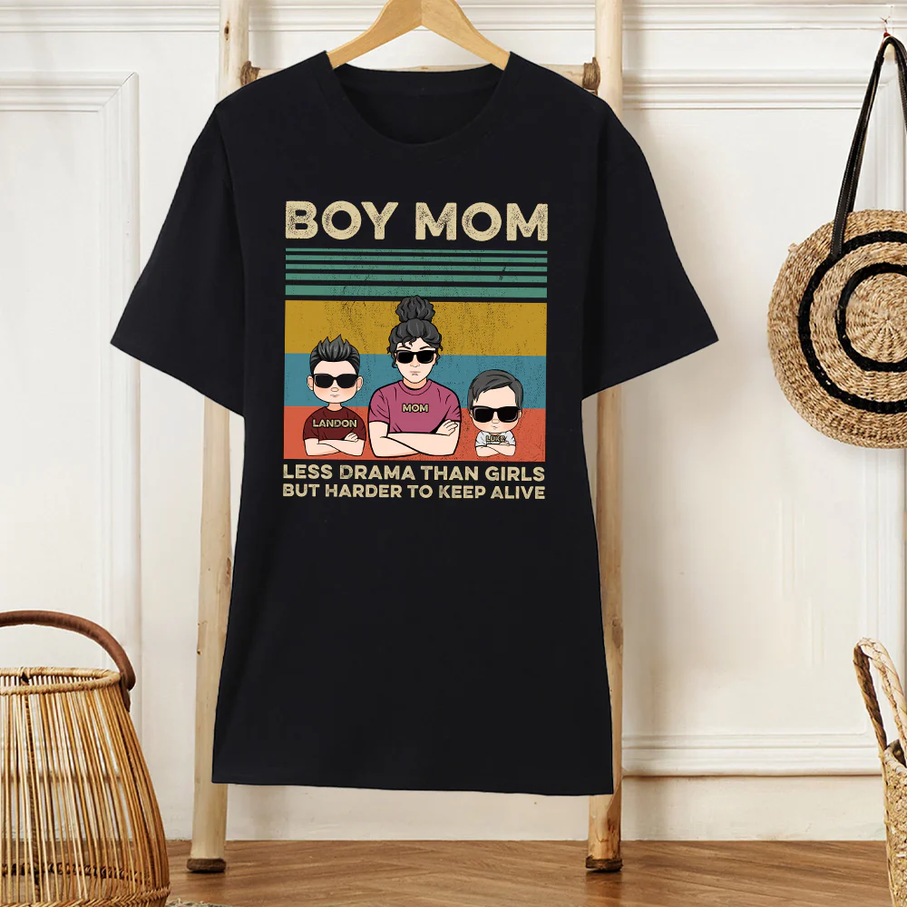 Boy Mom Retro Graphic Shirt - Personalized Family Matching Outfit for Cool Moms and Sons - Custom Name Gift - Image 3
