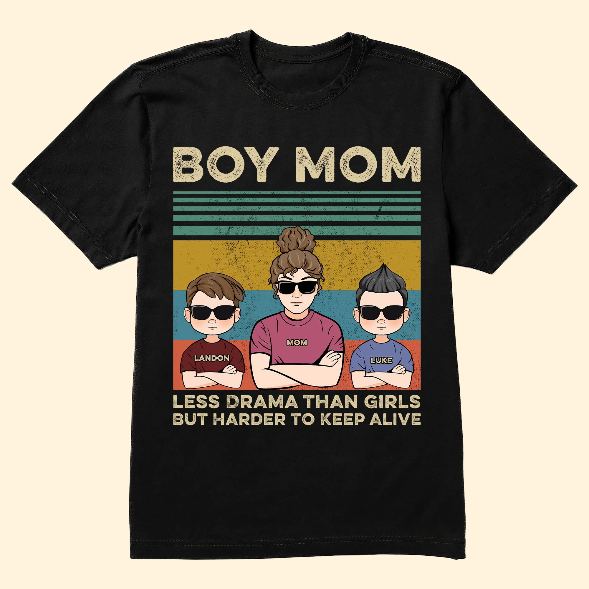 Boy Mom Retro Graphic Shirt - Personalized Family Matching Outfit for Cool Moms and Sons - Custom Name Gift - Image 4
