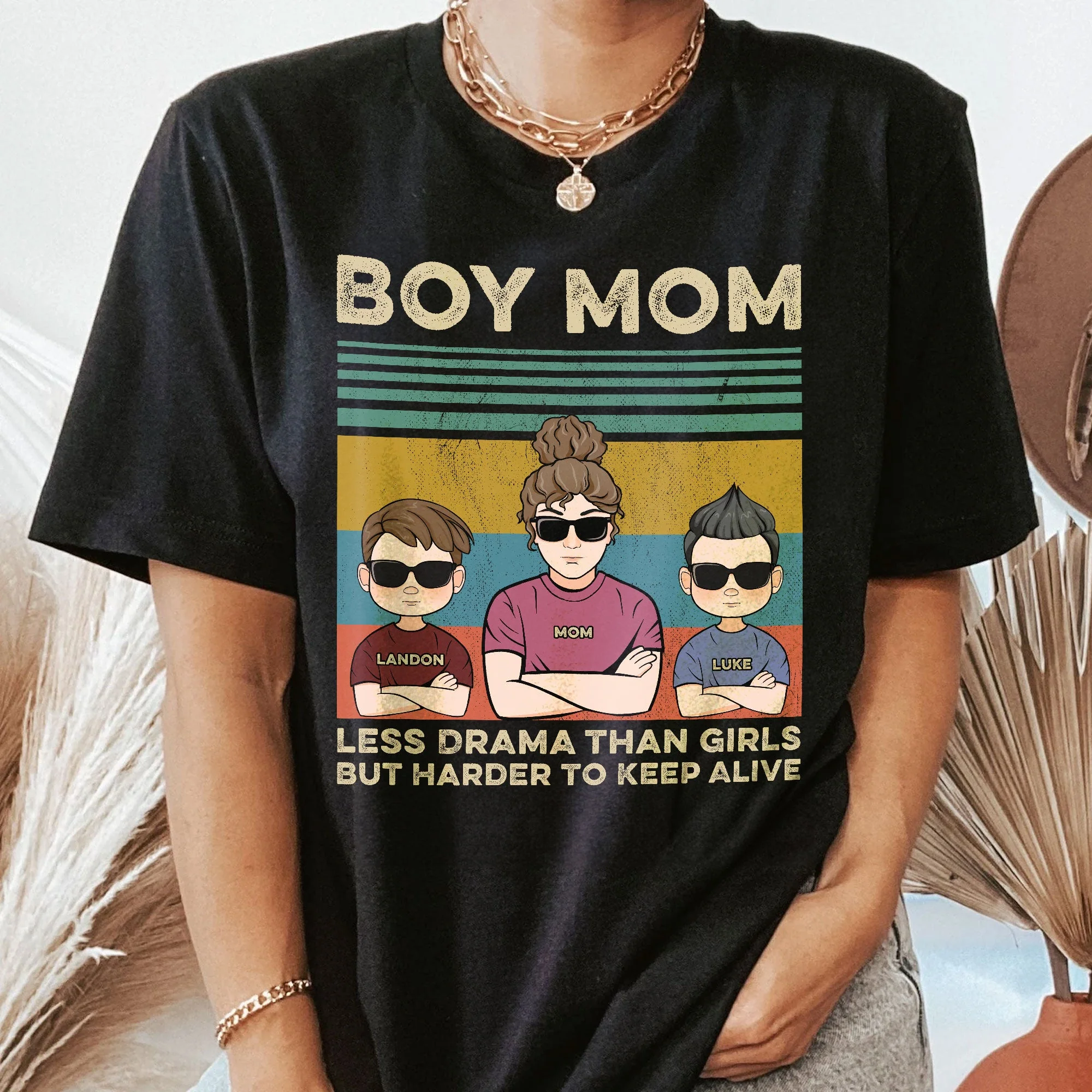 Boy Mom Retro Graphic Shirt - Personalized Family Matching Outfit for Cool Moms and Sons - Custom Name Gift - Image 5