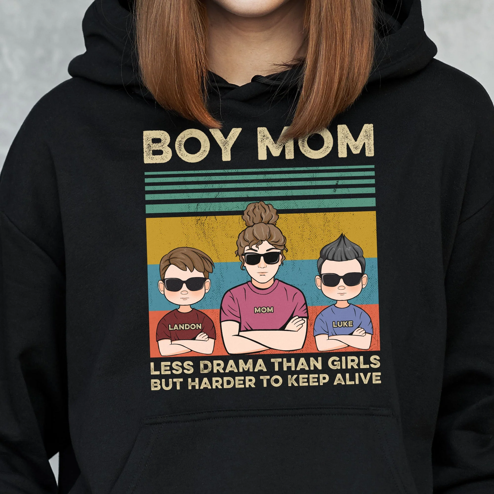 Boy Mom Retro Graphic Shirt - Personalized Family Matching Outfit for Cool Moms and Sons - Custom Name Gift - Image 9