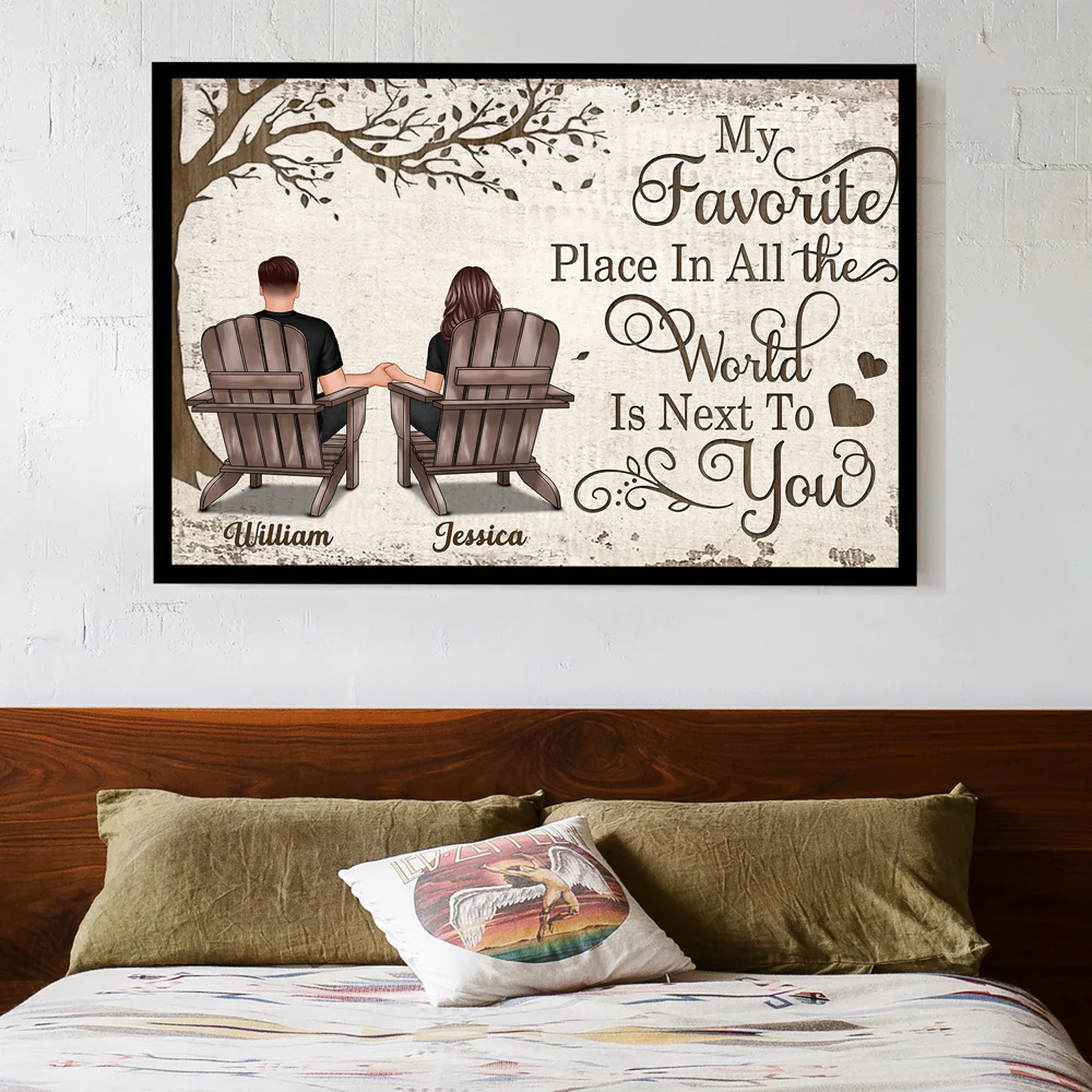 Back View Couple Sitting Under Tree – Personalized Poster, Keychain, Plaque, Pillow & More, Anniversary Gift for Him or Her - Image 2