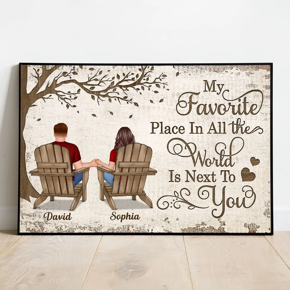 Back View Couple Sitting Under Tree – Personalized Poster, Keychain, Plaque, Pillow & More, Anniversary Gift for Him or Her - Image 4