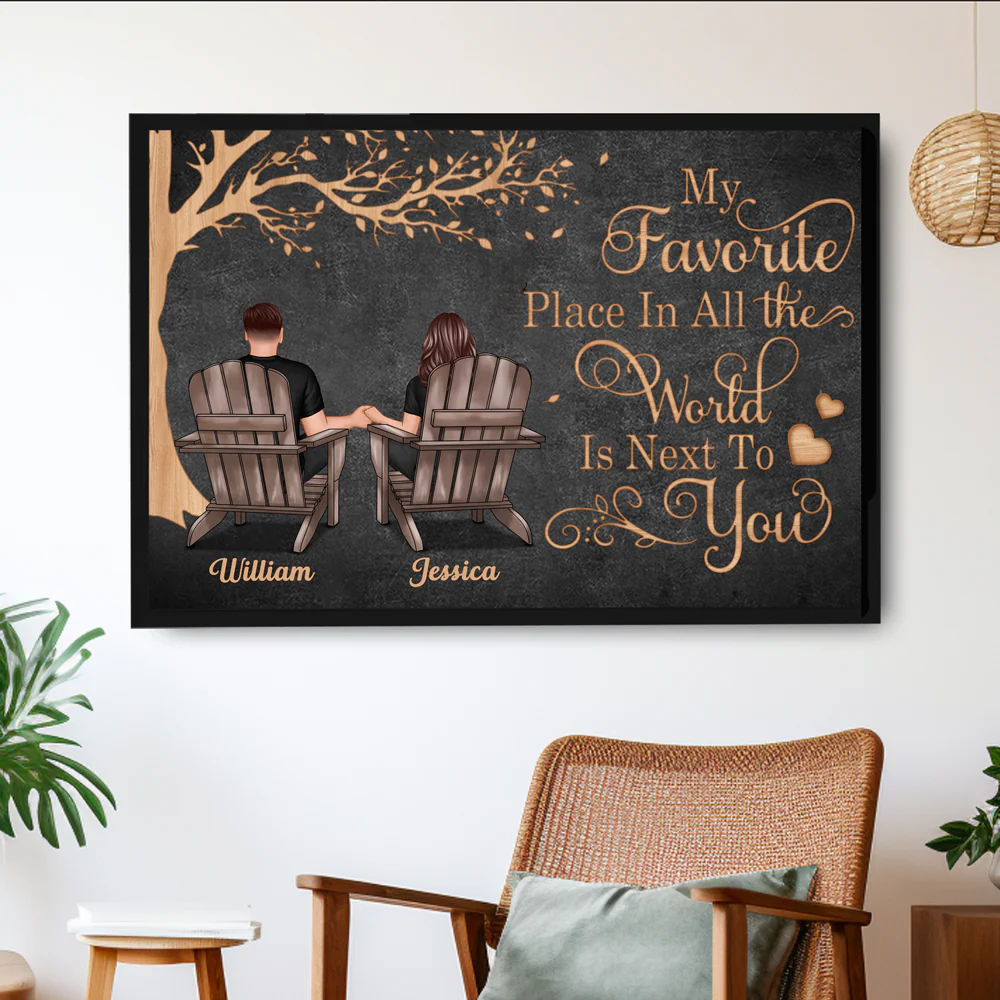 Back View Couple Sitting Under Tree – Personalized Poster, Keychain, Plaque, Pillow & More, Anniversary Gift for Him or Her - Image 7