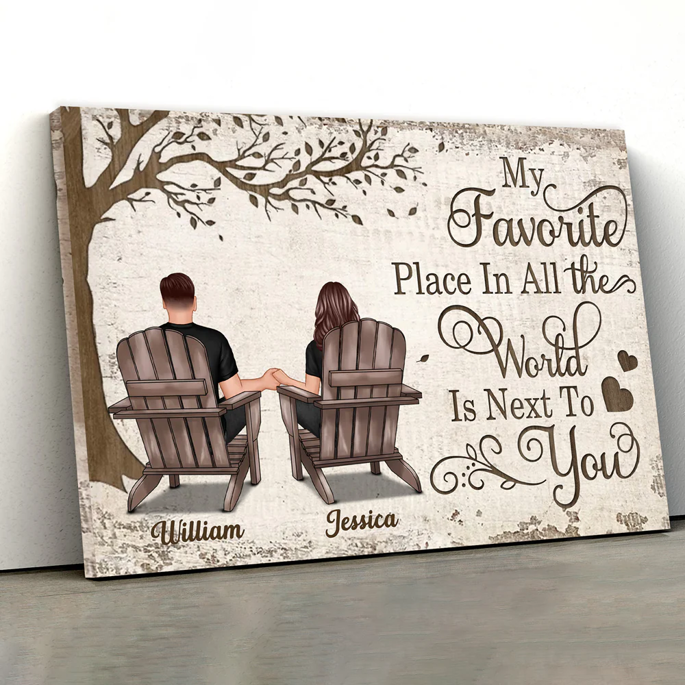 Back View Couple Sitting Under Tree – Personalized Poster, Keychain, Plaque, Pillow & More, Anniversary Gift for Him or Her - Image 9