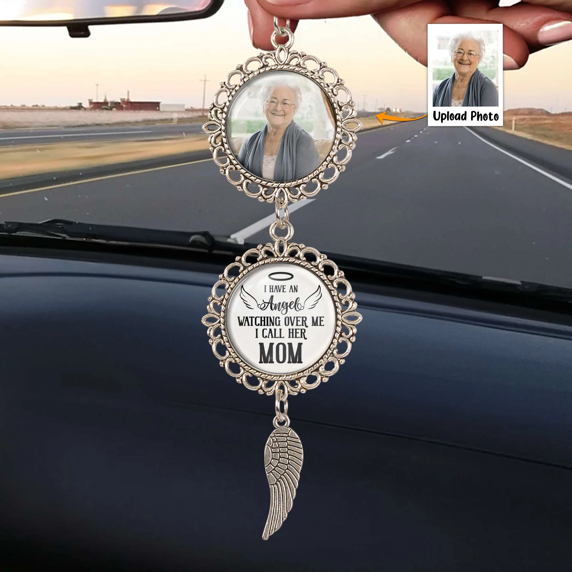 Personalized Car Ornament – 'I Have an Angel Watching Over Me' with Custom Photo and Wing – Heartfelt Gift for Mother’s Day, Family and Car Decor - Image 5
