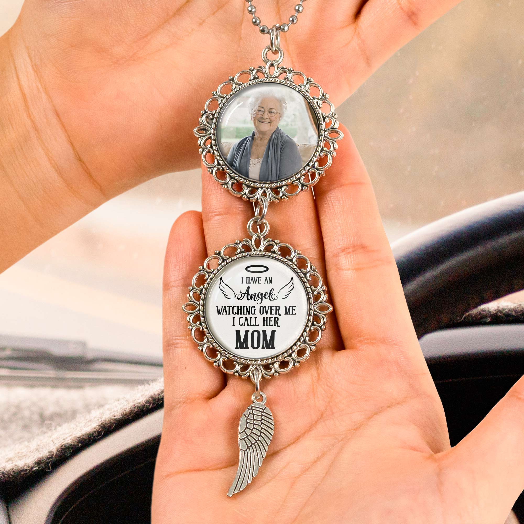 Personalized Car Ornament – 'I Have an Angel Watching Over Me' with Custom Photo and Wing – Heartfelt Gift for Mother’s Day, Family and Car Decor - Image 7