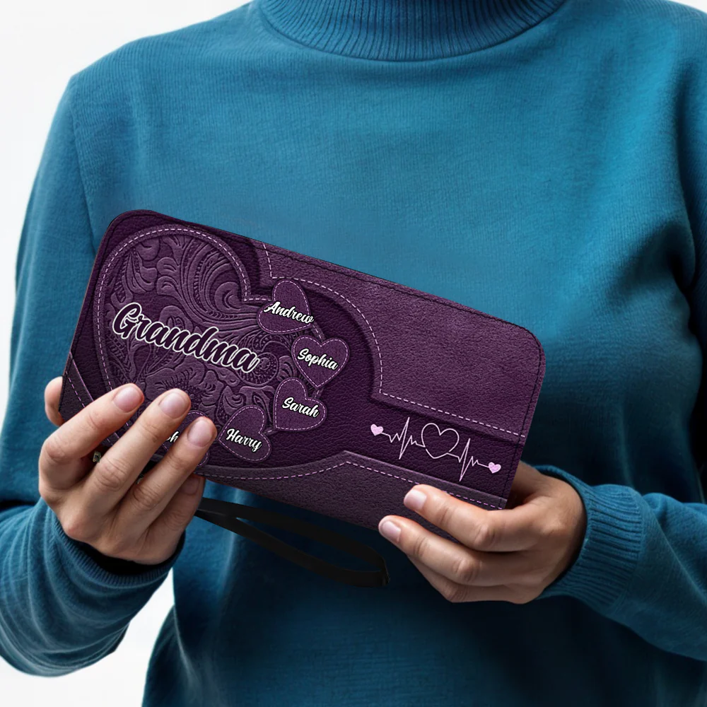 Custom Leather Wallet – Beautiful Leather Long Wallet with Heartfelt Grandkids' Names – The Perfect Gift for Grandma - Image 2