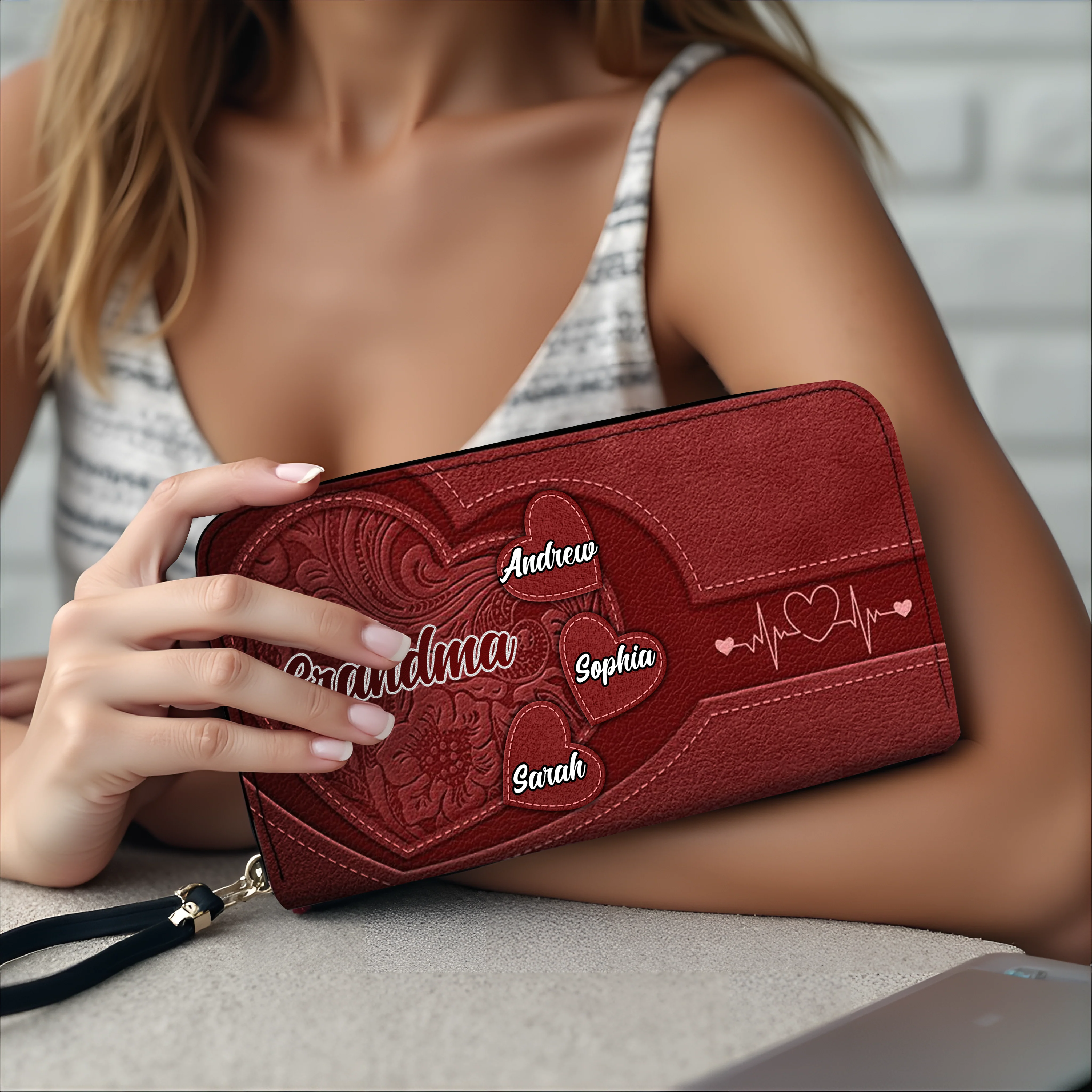Custom Leather Wallet – Beautiful Leather Long Wallet with Heartfelt Grandkids' Names – The Perfect Gift for Grandma - Image 3