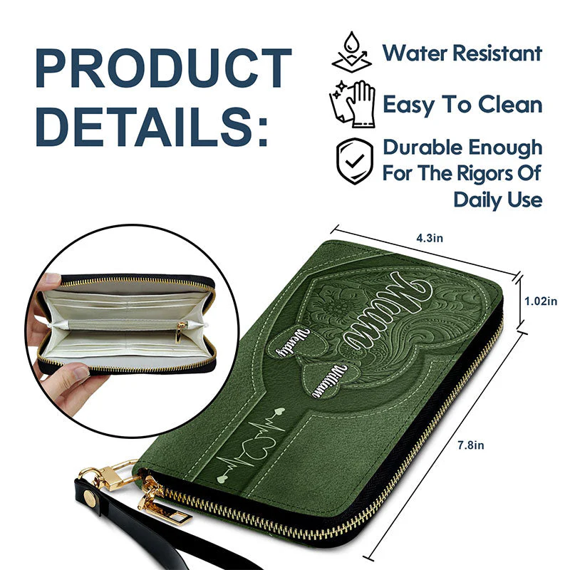 Custom Leather Wallet – Beautiful Leather Long Wallet with Heartfelt Grandkids' Names – The Perfect Gift for Grandma - Image 9