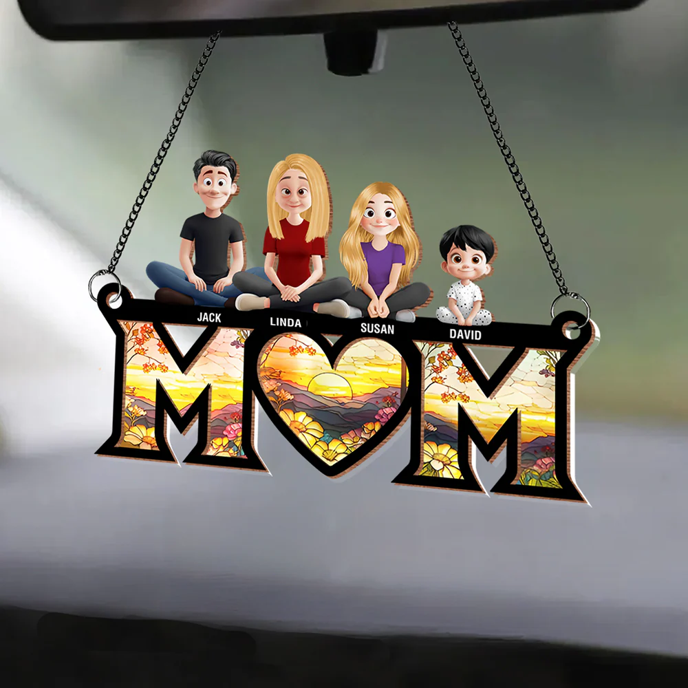 Personalized Wood and Acrylic Layered Ornament – Custom 'MOM' Hanging Ornament with Names of Children – Unique Gift for Mother’s Day, Birthdays, or Special Occasions - Image 2