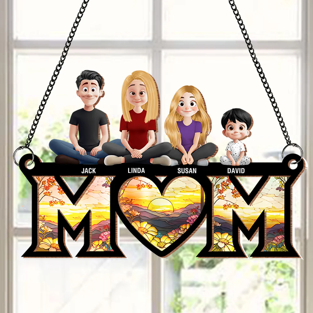 Personalized Wood and Acrylic Layered Ornament – Custom 'MOM' Hanging Ornament with Names of Children – Unique Gift for Mother’s Day, Birthdays, or Special Occasions - Image 3