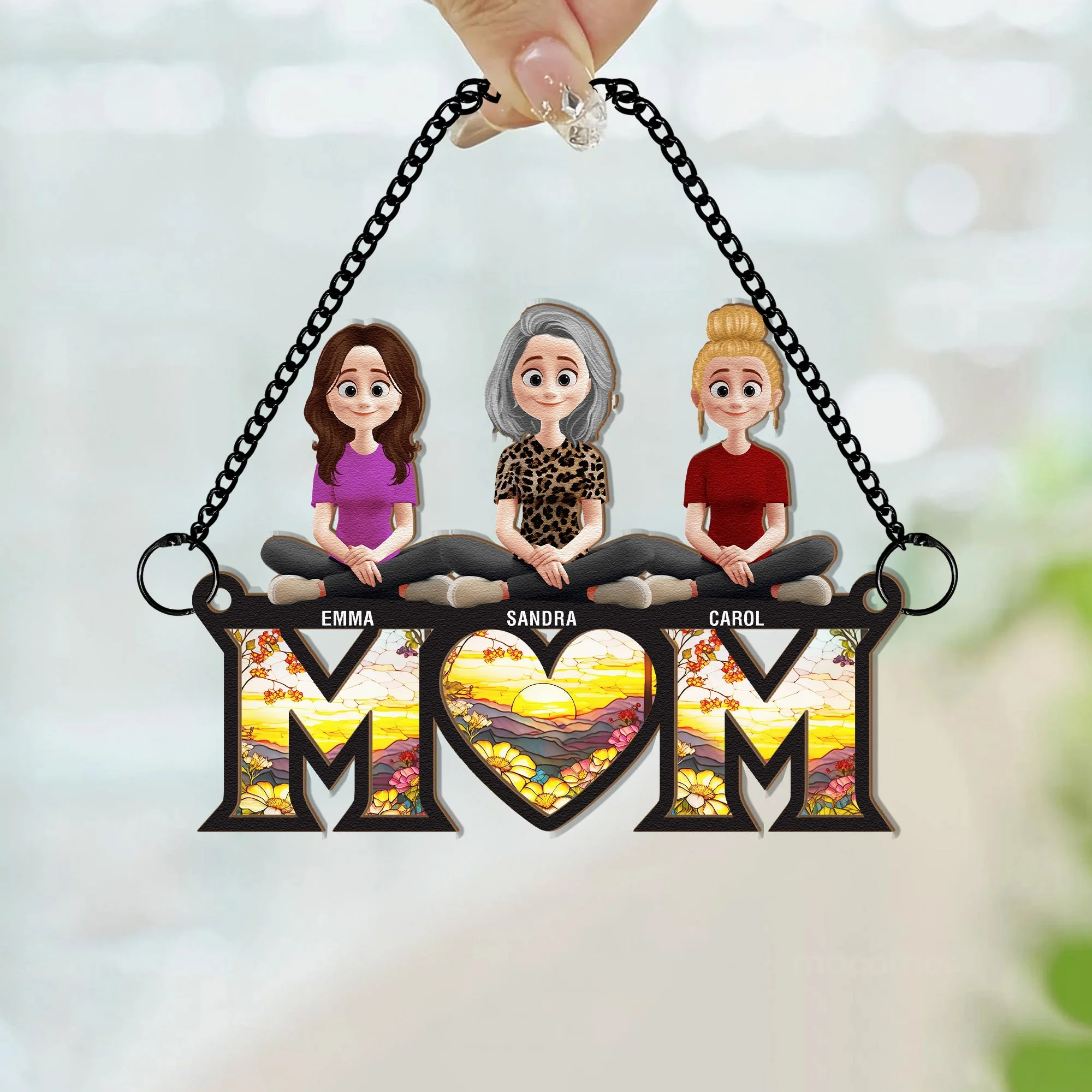 Personalized Wood and Acrylic Layered Ornament – Custom 'MOM' Hanging Ornament with Names of Children – Unique Gift for Mother’s Day, Birthdays, or Special Occasions - Image 7