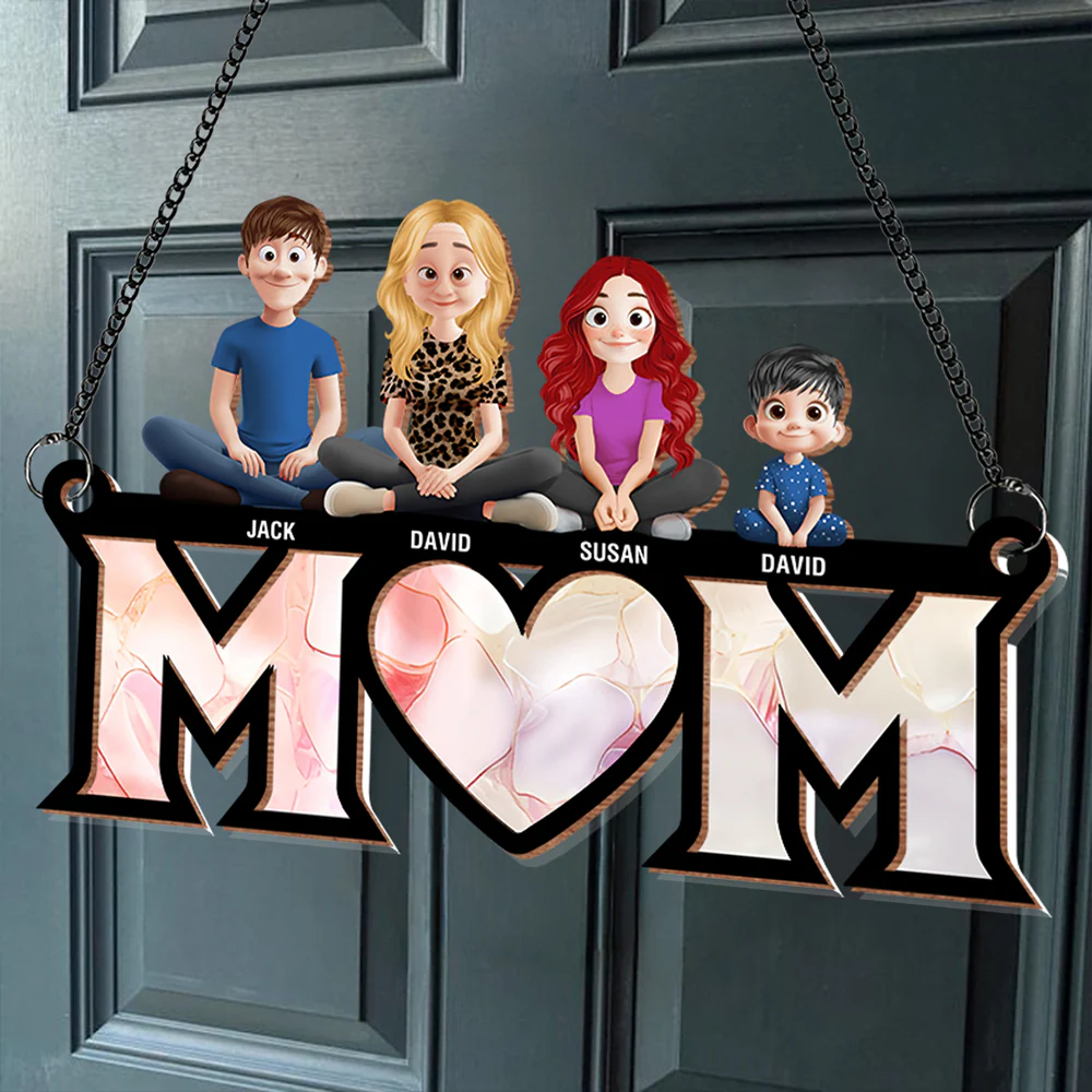 Personalized Wood and Acrylic Layered Ornament – Custom 'MOM' Hanging Ornament with Names of Children – Unique Gift for Mother’s Day, Birthdays, or Special Occasions - Image 9
