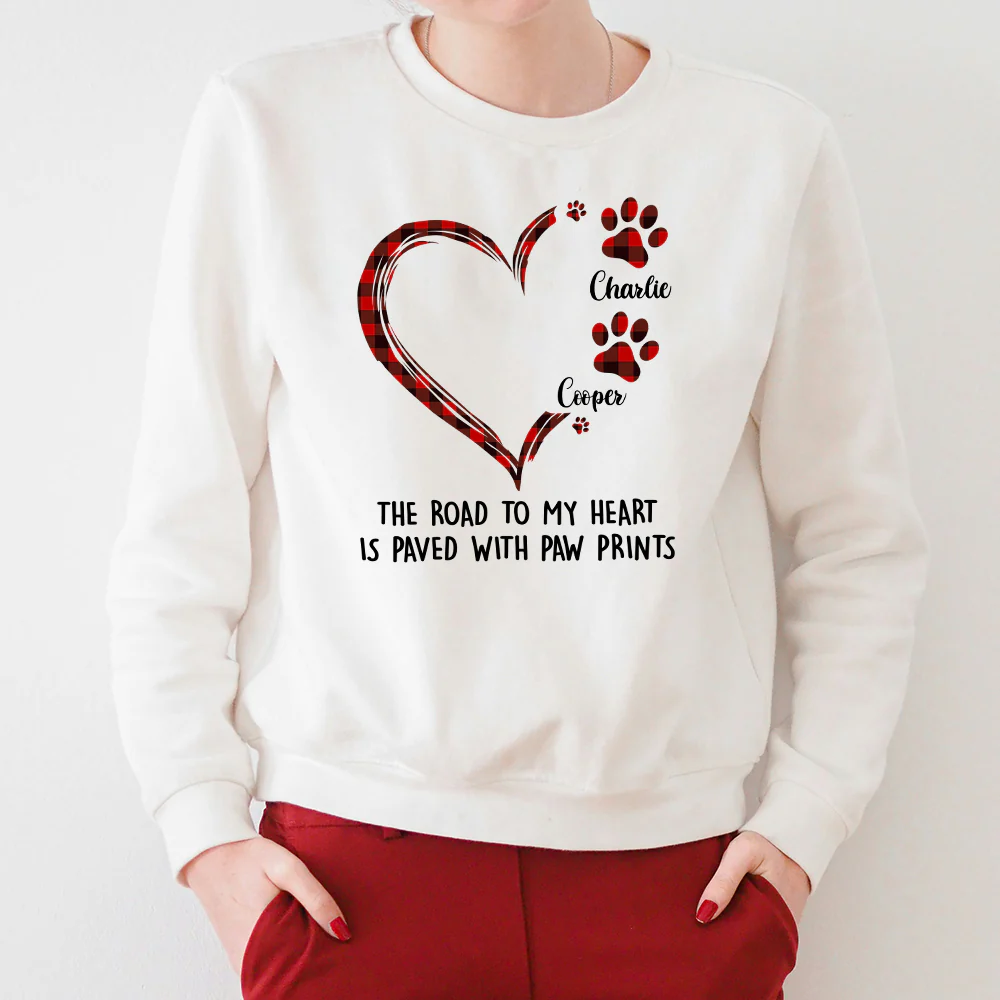 Personalized Pet Lover T-Shirt – The Road to My Heart is Paved with Paw Prints – The Perfect Gift for Pet Owners - Image 2