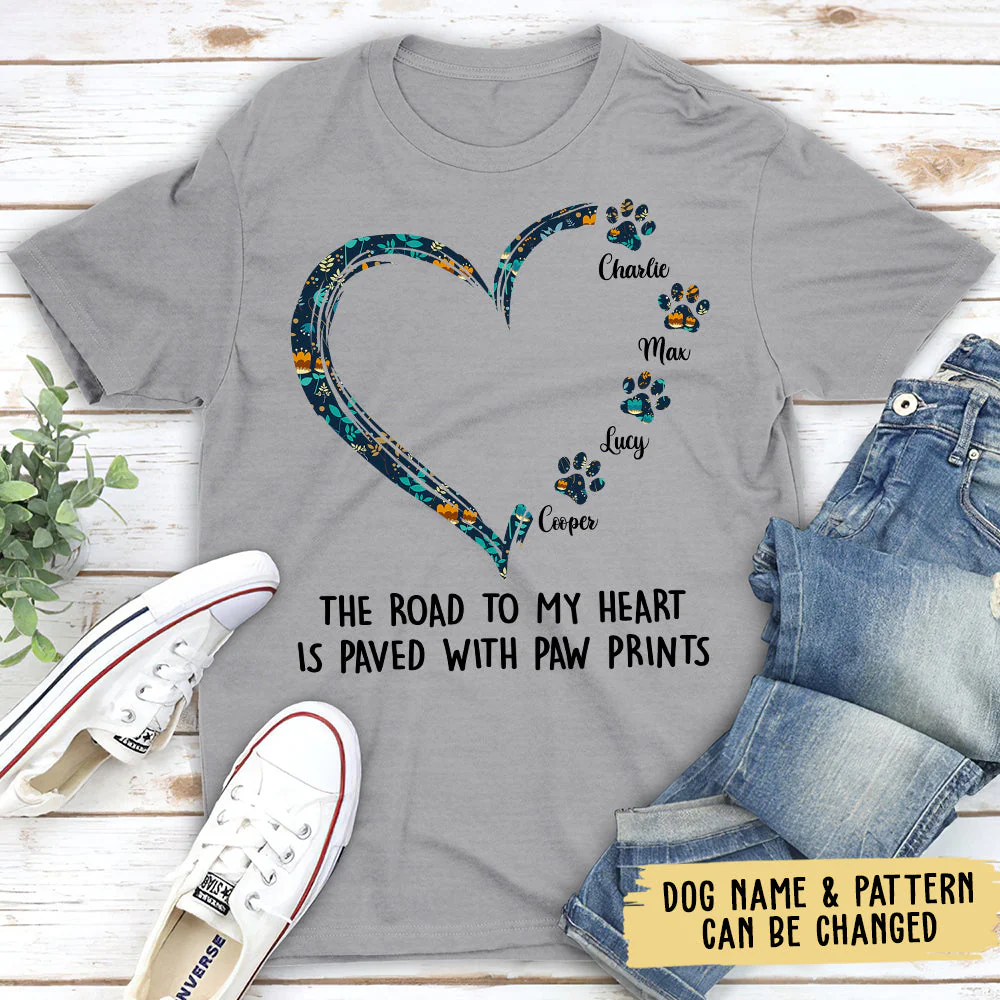 Personalized Pet Lover T-Shirt – The Road to My Heart is Paved with Paw Prints – The Perfect Gift for Pet Owners - Image 5