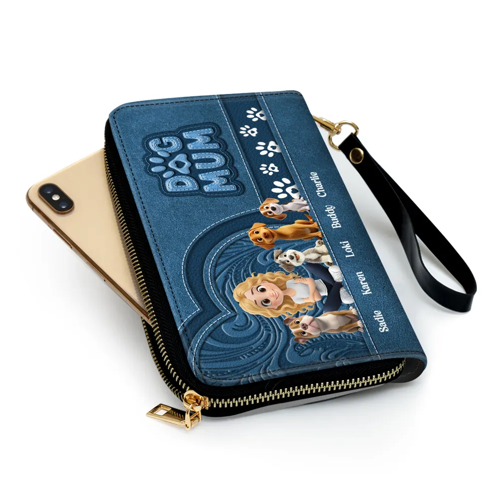 Custom Leather Long Wallet for Dog Moms – Adorable Pet Illustration with Name Personalization - Image 6