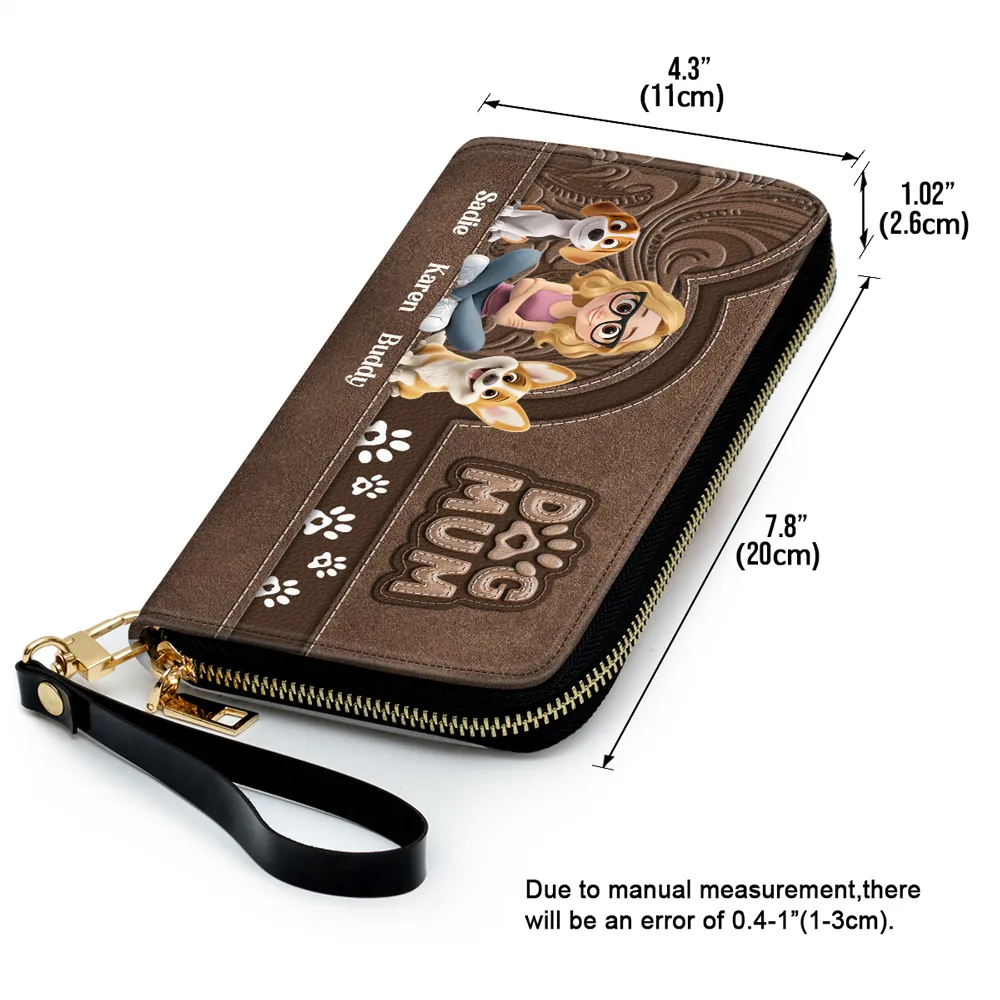 Custom Leather Long Wallet for Dog Moms – Adorable Pet Illustration with Name Personalization - Image 7