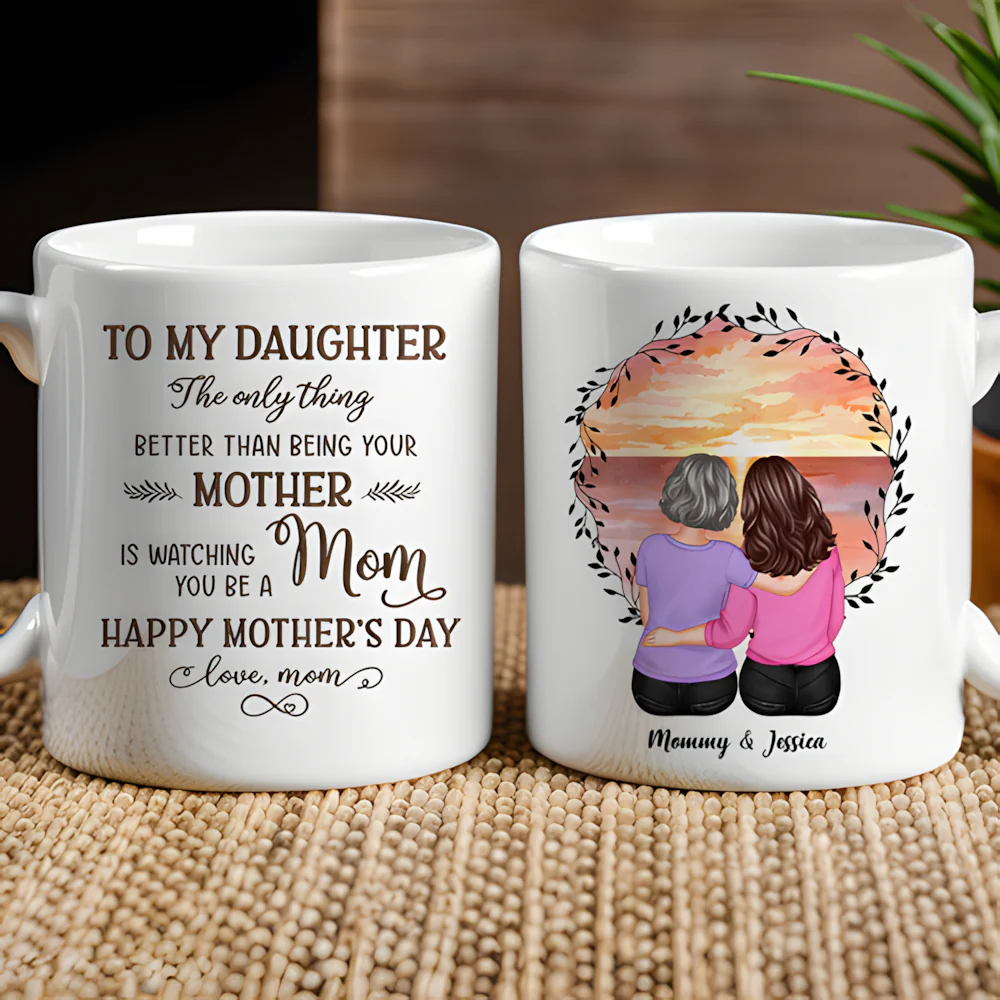 Beach Sunset Mother and Daughter Hugging Back View – Personalized Cup, Poster, Keychain, Ornament & More, Sentimental Mother’s Day Gift for Daughter - Image 2