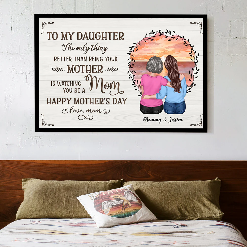 Beach Sunset Mother and Daughter Hugging Back View – Personalized Cup, Poster, Keychain, Ornament & More, Sentimental Mother’s Day Gift for Daughter - Image 6