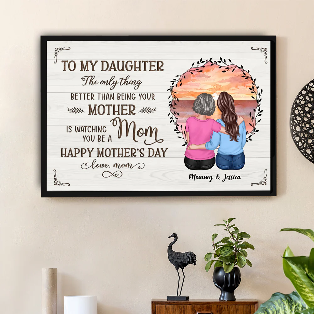Beach Sunset Mother and Daughter Hugging Back View – Personalized Cup, Poster, Keychain, Ornament & More, Sentimental Mother’s Day Gift for Daughter - Image 7
