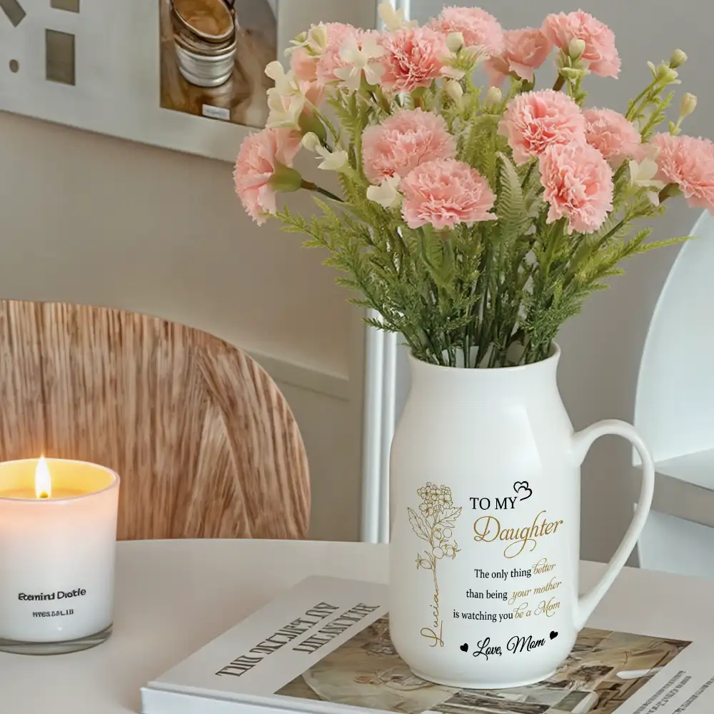 Personalized Handled Vase & Ceramic Mug - Heartfelt Gift for Daughter from Mom – Elegant Keepsake for Mother's Day & Special Occasions - Image 3