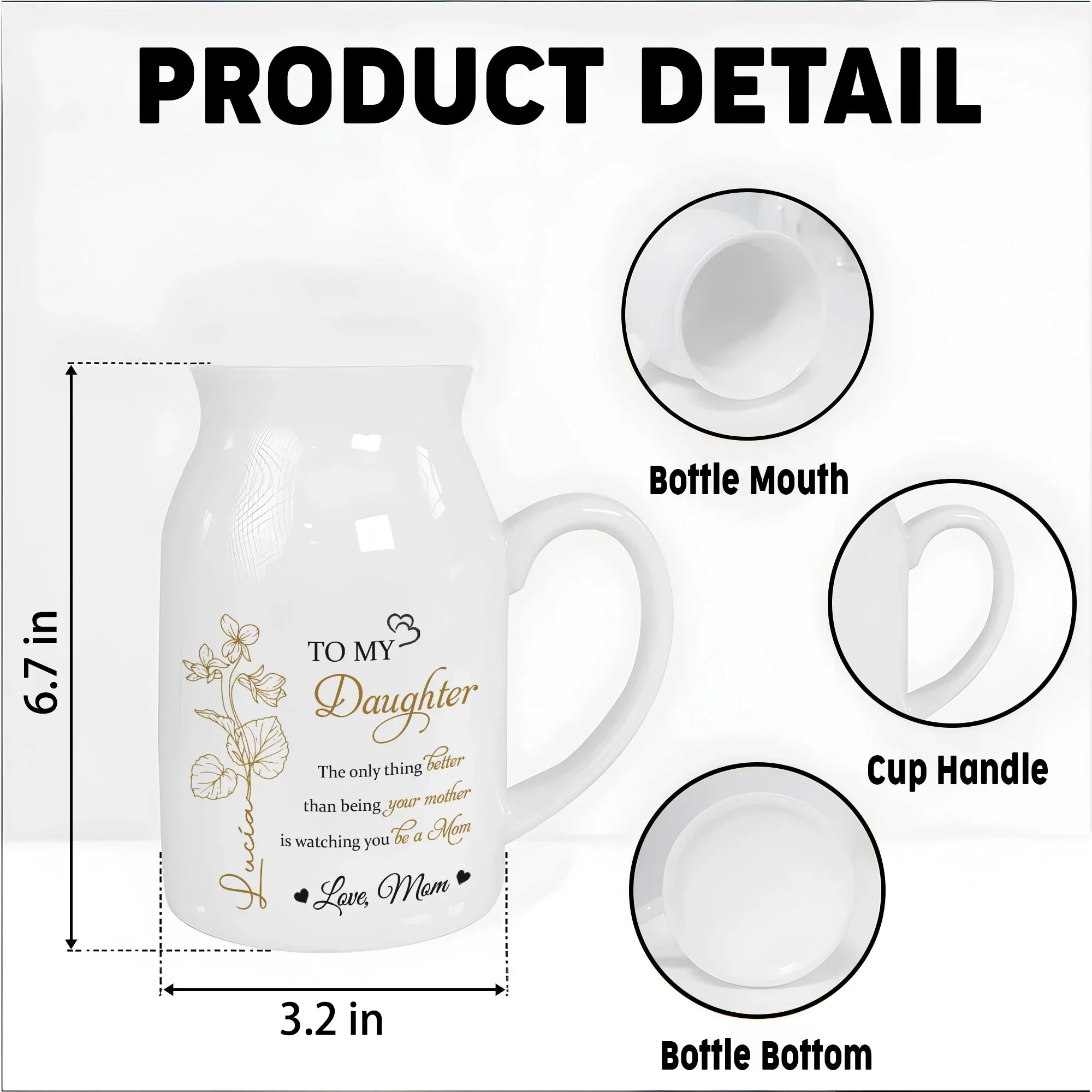 Personalized Handled Vase & Ceramic Mug - Heartfelt Gift for Daughter from Mom – Elegant Keepsake for Mother's Day & Special Occasions - Image 6