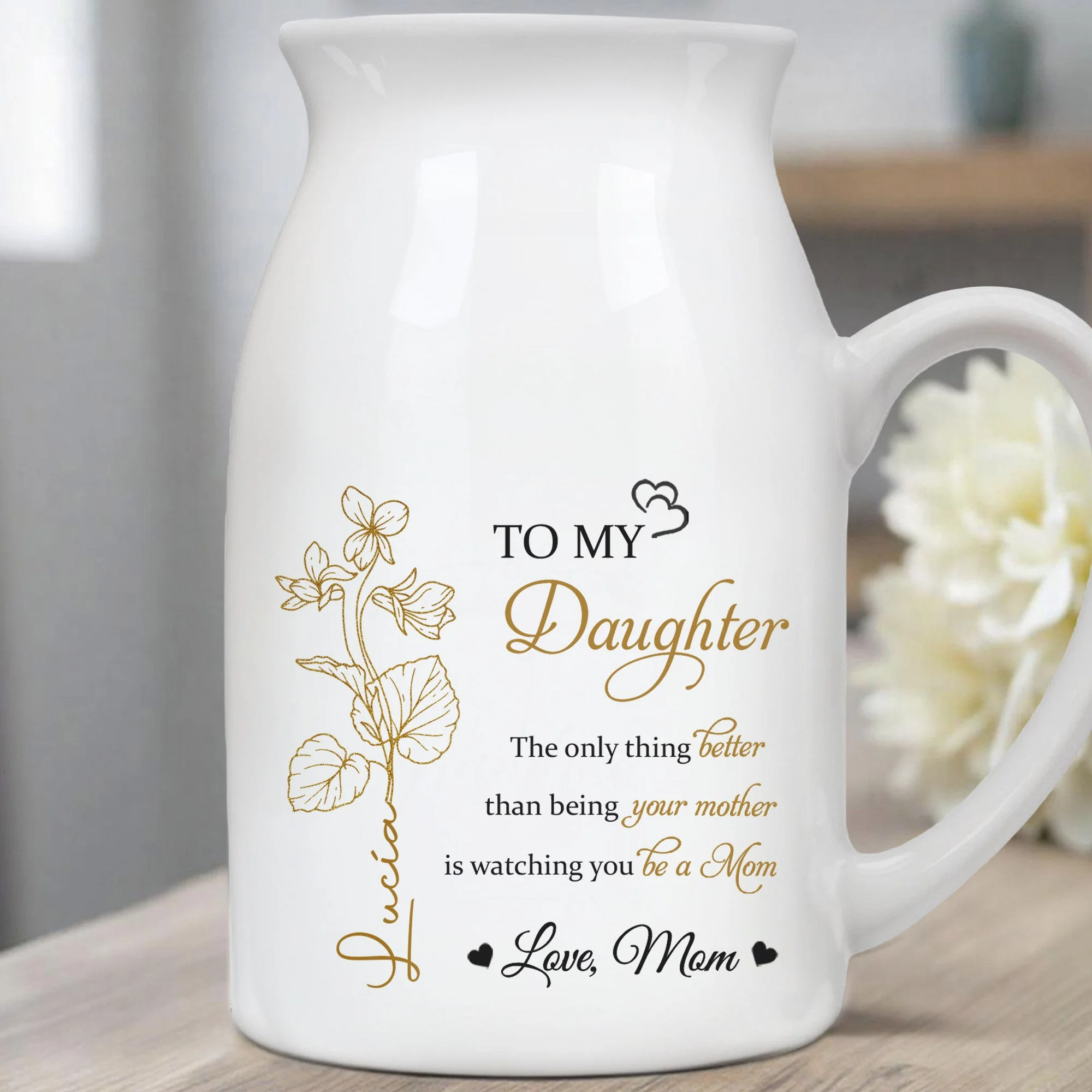 Personalized Handled Vase & Ceramic Mug - Heartfelt Gift for Daughter from Mom – Elegant Keepsake for Mother's Day & Special Occasions - Image 8