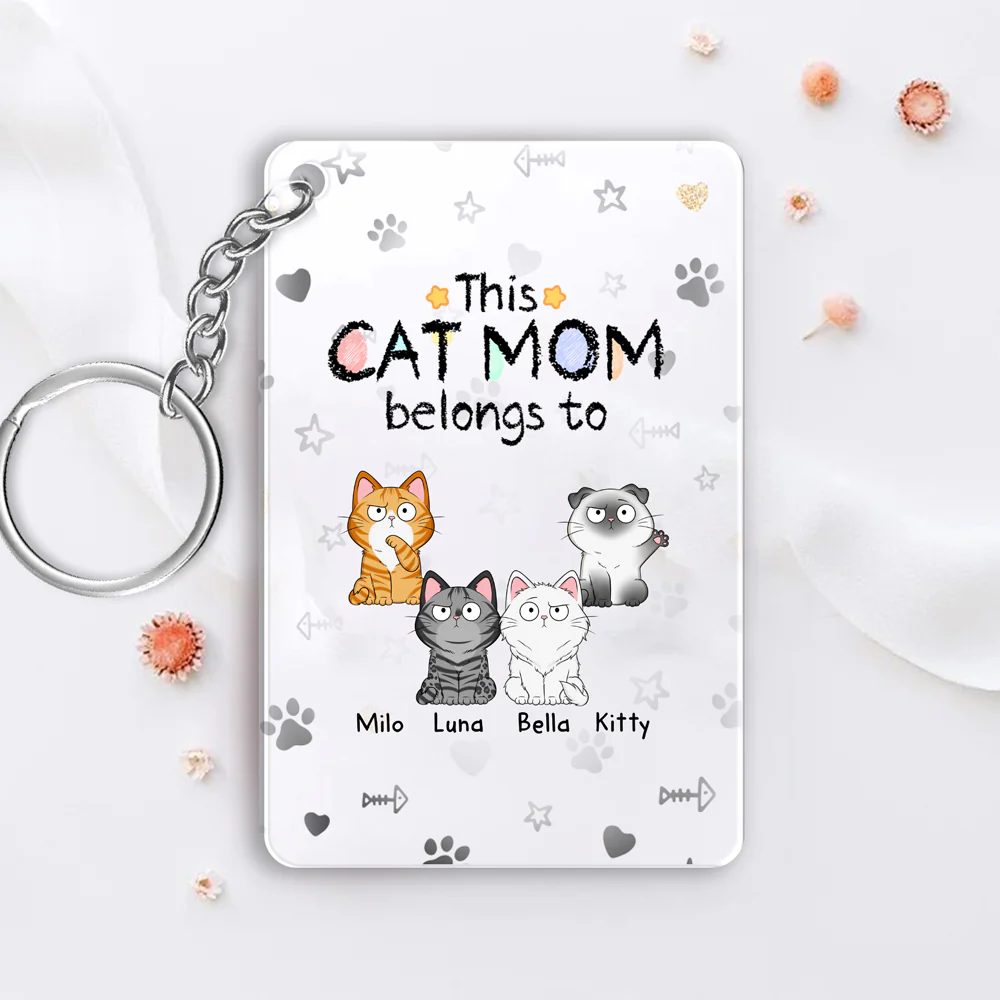 Personalized Cat Mom Keychain - Custom Acrylic Keychain, Cute Cat Illustration, Gift for Cat Lovers