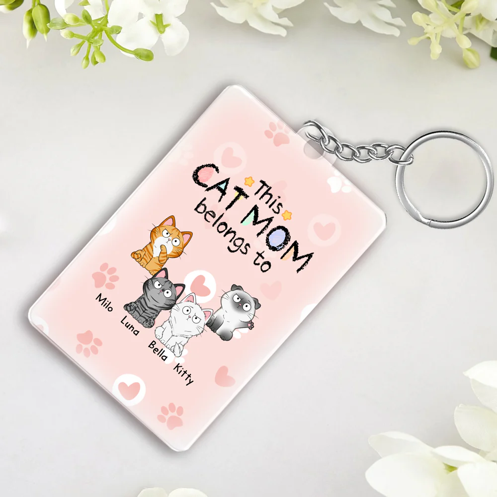Personalized Cat Mom Keychain - Custom Acrylic Keychain, Cute Cat Illustration, Gift for Cat Lovers - Image 2