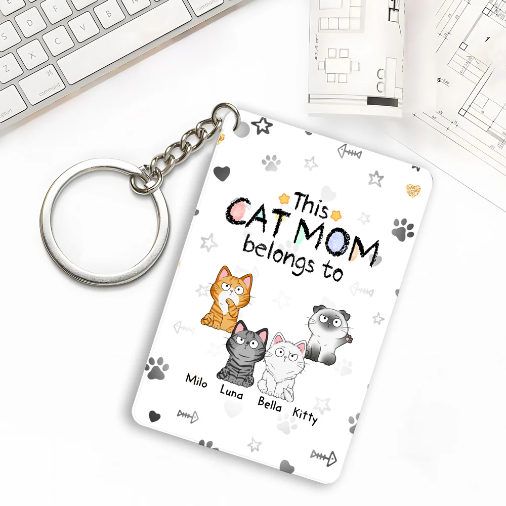 Personalized Cat Mom Keychain - Custom Acrylic Keychain, Cute Cat Illustration, Gift for Cat Lovers - Image 3
