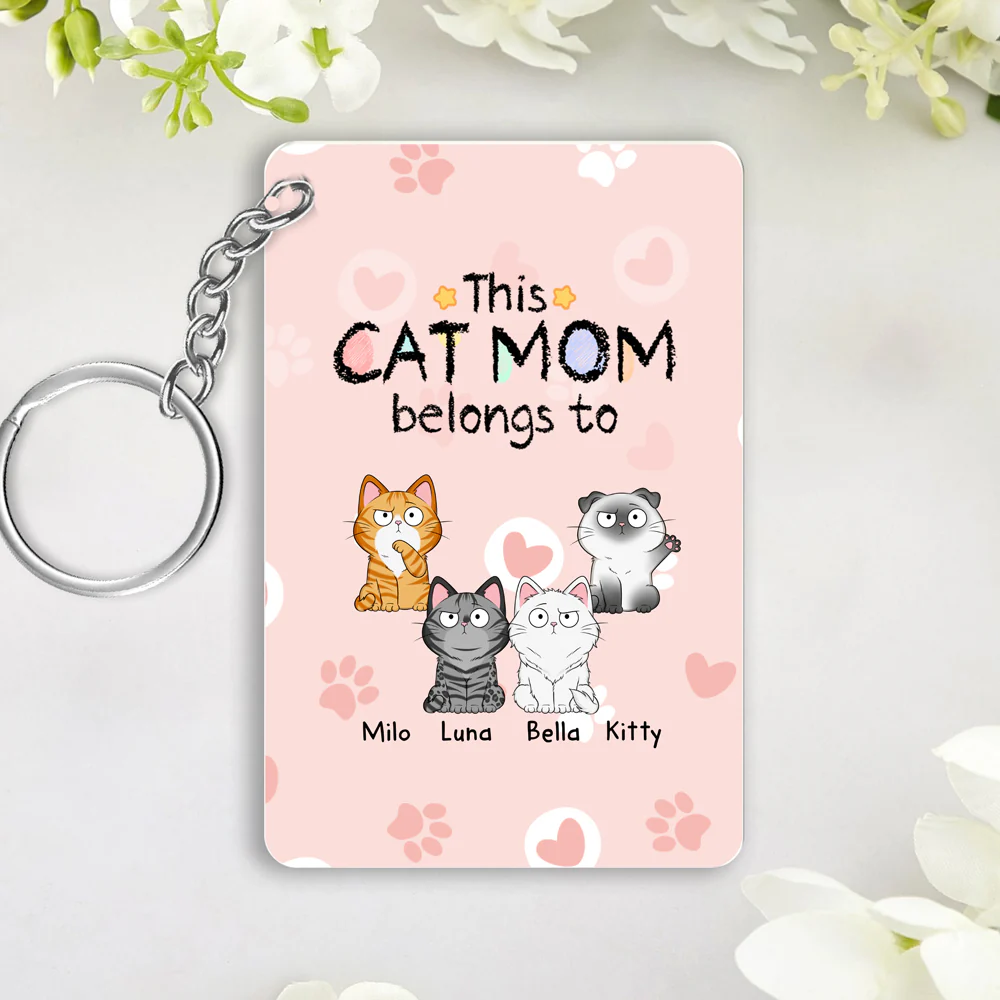 Personalized Cat Mom Keychain - Custom Acrylic Keychain, Cute Cat Illustration, Gift for Cat Lovers - Image 4