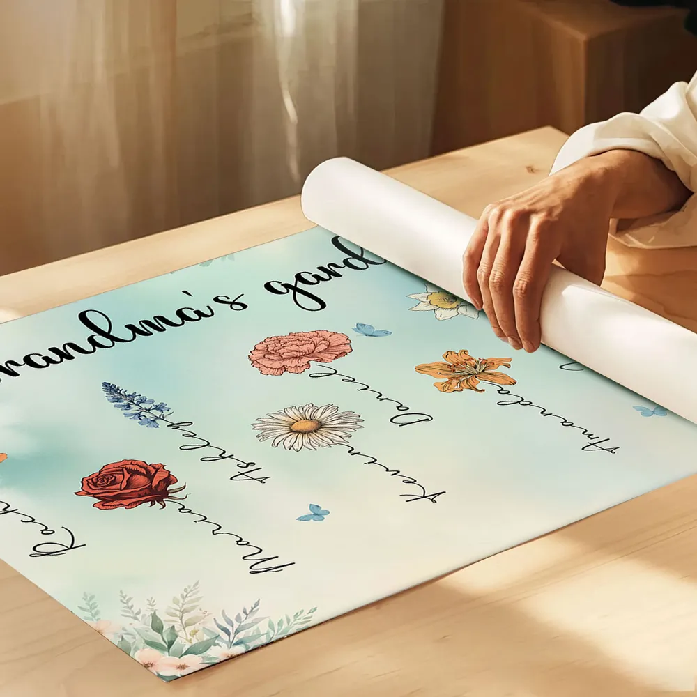 “Grandma’s Garden” Creative Gift: A Cherished Scene of Grandma Counting Each Flower of Her Grandchildren’s Love – Perfect for Mothers & Grandmothers in Poster or Canvas - Image 2