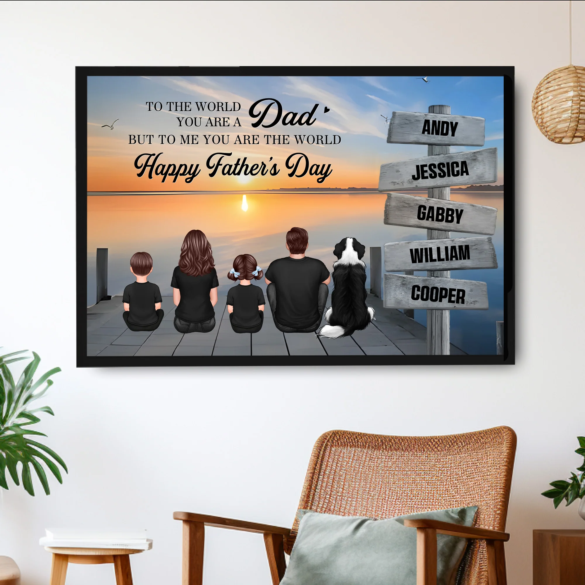 Personalized Family Back View Poster for Dad | Custom Canvas Gift