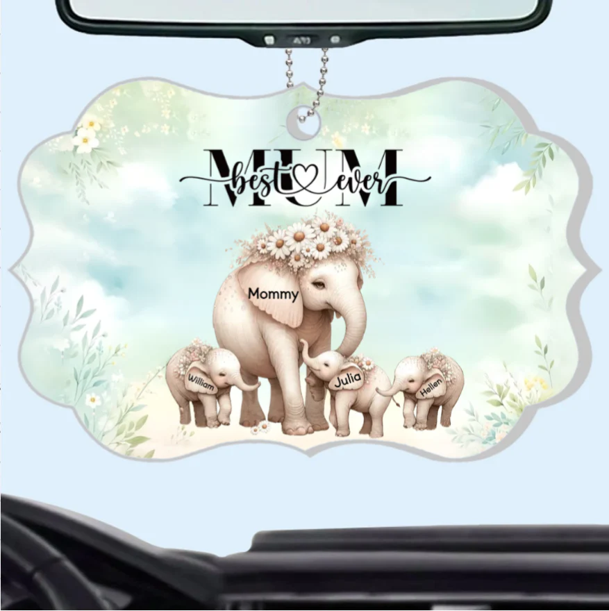 Personalized Mom Elephant Ornament – Custom Car Hanger for Mother - Image 3