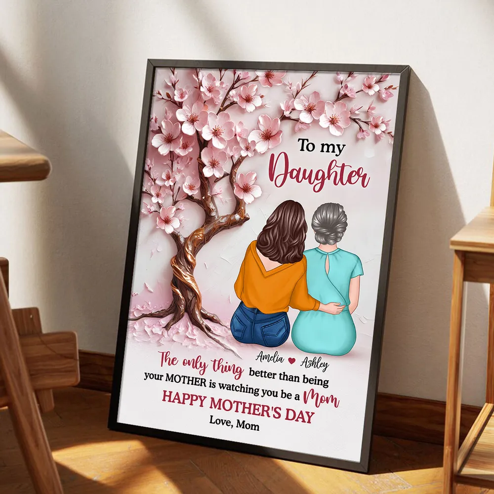 Personalized Mother & Daughter Hugging Under Cherry Blossom Tree Poster – Unframed Poster or Canvas for Mother's Day Gift - Image 5