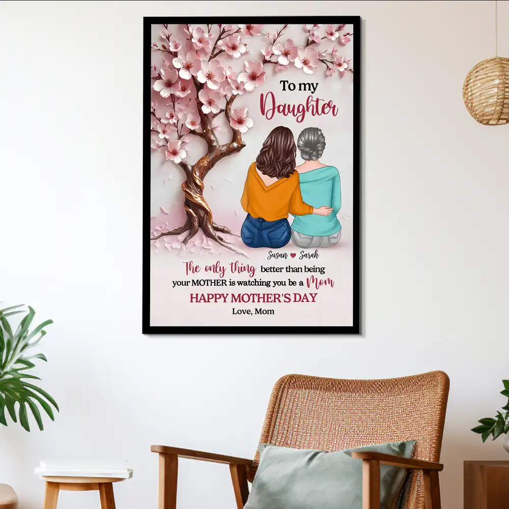 Personalized Mother & Daughter Hugging Under Cherry Blossom Tree Poster – Unframed Poster or Canvas for Mother's Day Gift - Image 7