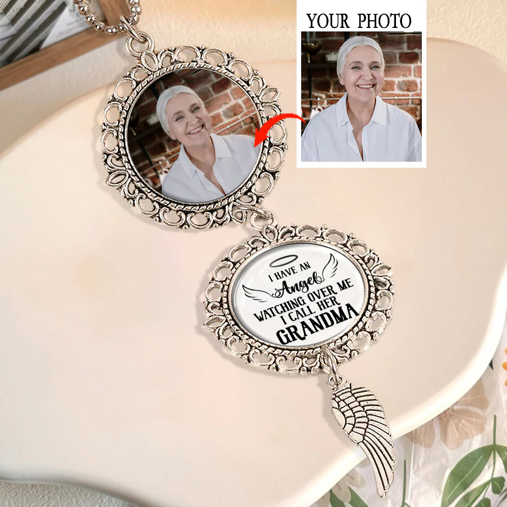 Personalized Car Ornament – 'I Have an Angel Watching Over Me' with Custom Photo and Wing – Heartfelt Gift for Mother’s Day, Family and Car Decor - Image 2