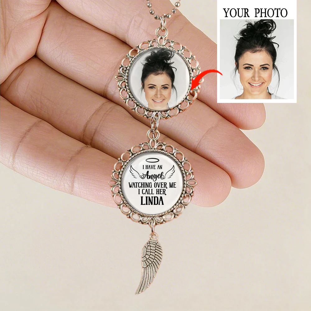 Personalized Car Ornament – 'I Have an Angel Watching Over Me' with Custom Photo and Wing – Heartfelt Gift for Mother’s Day, Family and Car Decor - Image 3