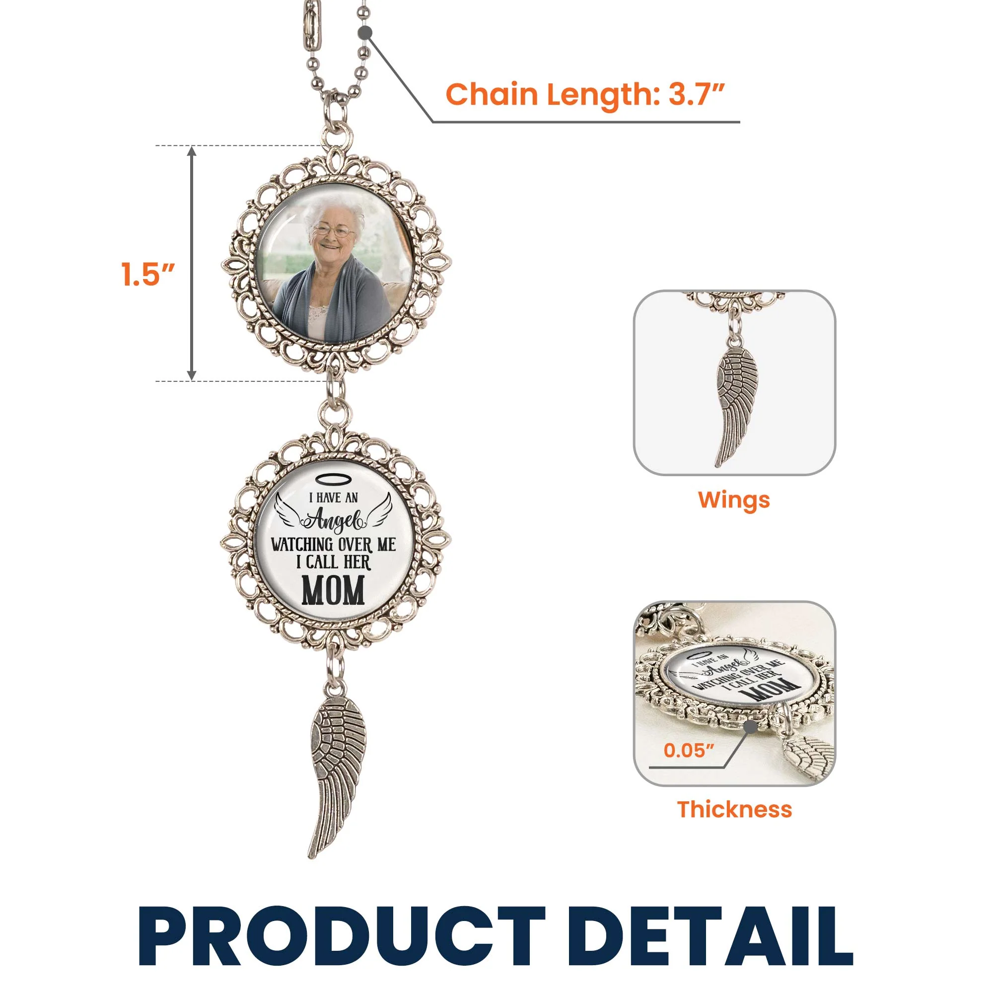 Personalized Car Ornament – 'I Have an Angel Watching Over Me' with Custom Photo and Wing – Heartfelt Gift for Mother’s Day, Family and Car Decor - Image 4