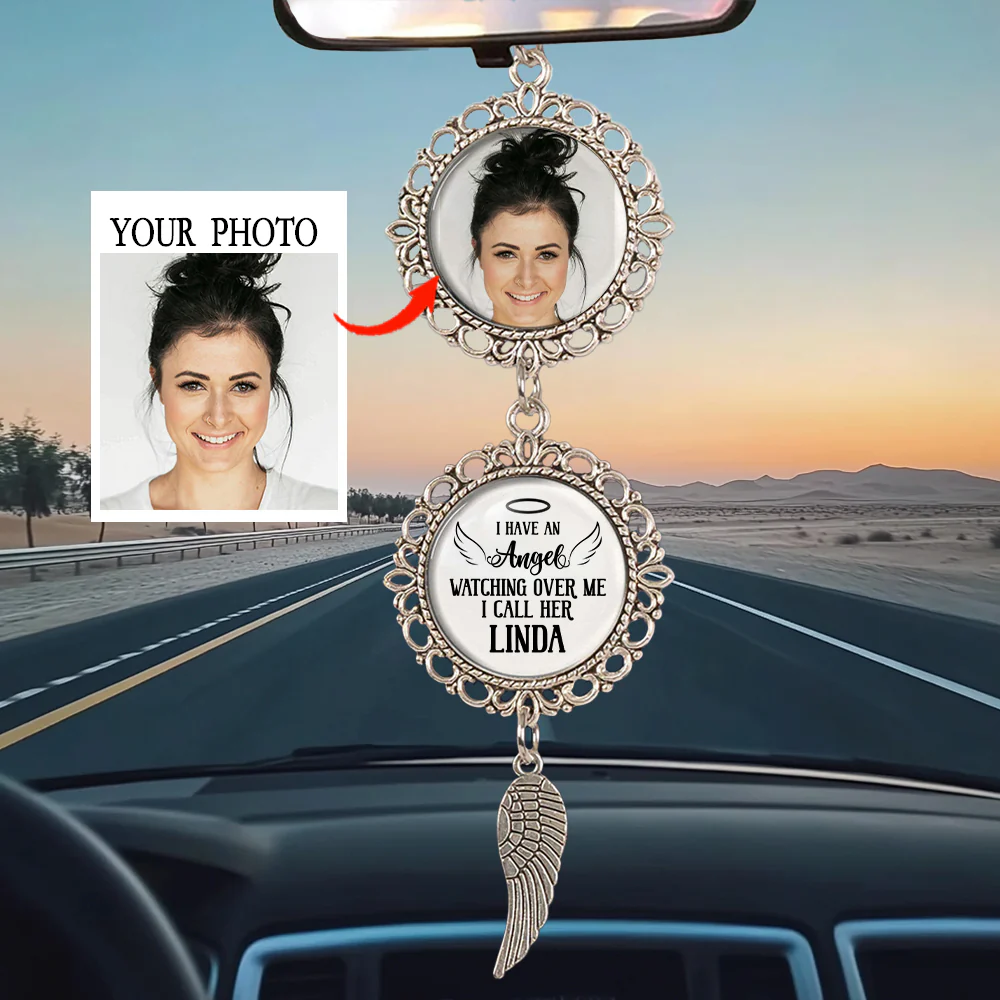 Personalized Car Ornament – 'I Have an Angel Watching Over Me' with Custom Photo and Wing – Heartfelt Gift for Mother’s Day, Family and Car Decor - Image 6